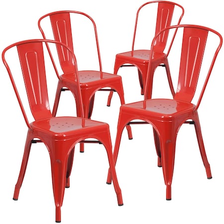 Flash Furniture Red Metal Indoor-Outdoor Stackable Chair, PK4 4-CH-31230-RED-GG