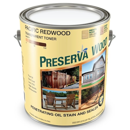 Preserva Products Ltd 1 Gal 20104 Pacific Redwood Preserva Wood Transparent Preserve and Protect Stain and Sealer, Low 20101