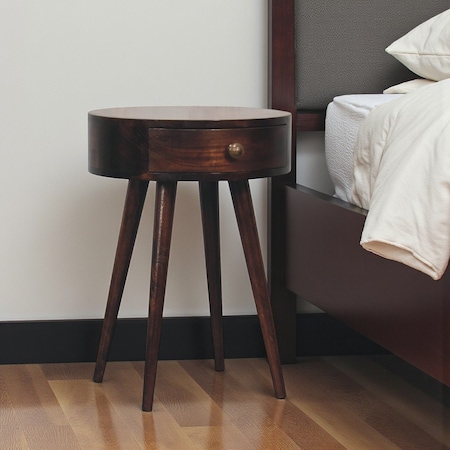 Homeroots 22" Walnut Solid Wood Round One Drawer Nightstand 651545