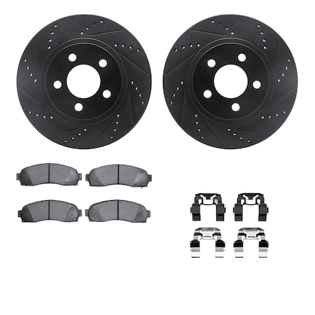 Dynamic Friction Co DFC Brake Rotor Drilled & Slotted - Black- w/Ultimate Duty Brake Pad & HW Kit 8412-54058