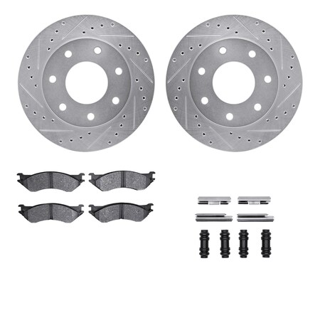 Dynamic Friction Co DFC Brake Rotor - Drilled & Slotted - Silver- Heavy Duty Brake Pad includes Hardware 7412-54038