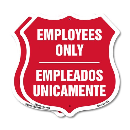Signmission Bilingual Employees Only Shield Sign Emp, 12 inch X 12 inch, Plastic Sign, 2PK SHI-P-2PACK-12-364