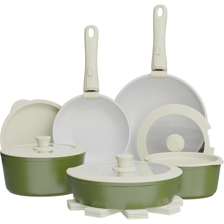 Bakkenmaster Bakken 17-Piece Ceramic Coated Aluminum Cookware Set, Nonstick, PTFE & PFAS Free BKCWSTK1575