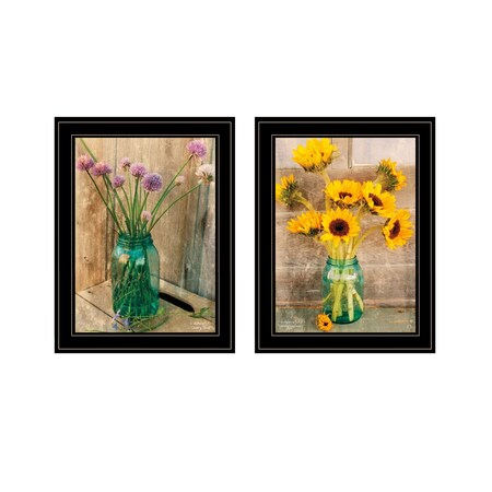 Homeroots Set Of Two Country Sunflowers and Chives 2 Black Framed Print Wall Art, 2PK 407904