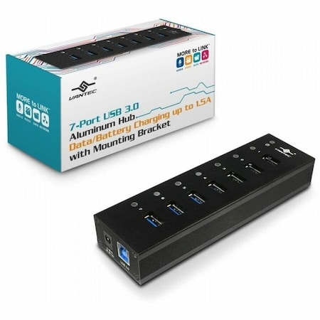 Vantec 7-Port Usb 3.0 Aluminum Hub w/ 12V/3A Premium Power Adapter UGT-AH710U3-BK