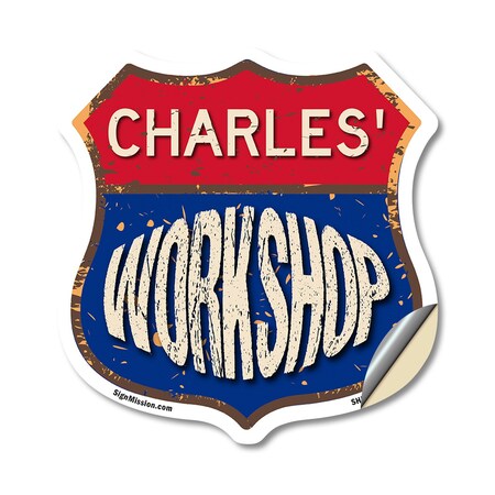 Signmission Charles's Workshop, 18 Inch X 18 Inch, Vinyl Decal SHI-D-18-489-CHARLES