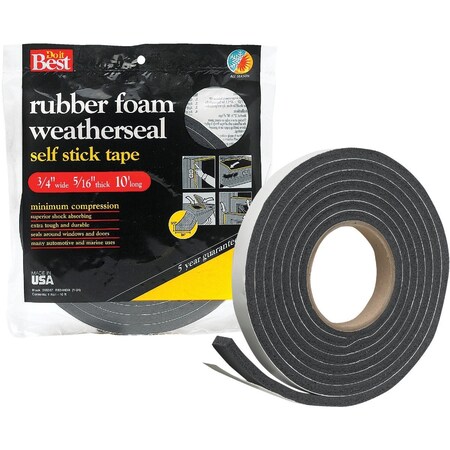 Do It Best 3/4'' W x 5/16'' T x 10 Ft. L Black Rubber Foam Weatherstrip Tape R534HDB
