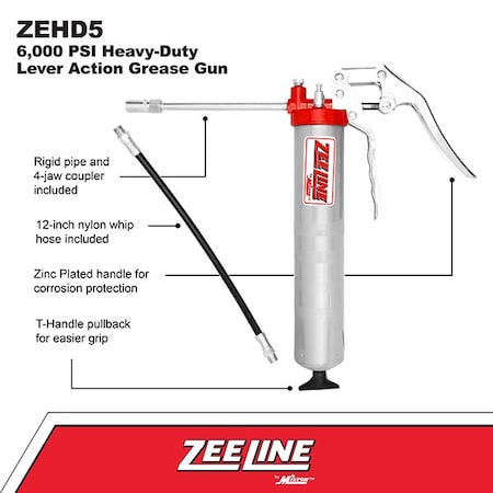 Zeeline HeavyDuty Pistol Action Grease Gun, 6,000 PSI ZEHD5