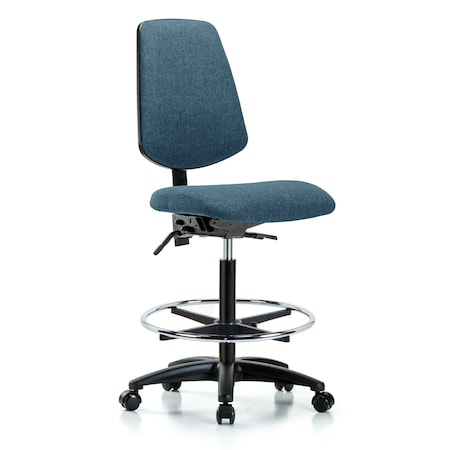 Blue Ridge Ergonomics Fab Hi Bench Chair, Med, Bk, CF, Cast, Blu, No Arms, 26" to 35-1/2" Height, Blue BR-FHBCH-MB-RG-T0-A0-CF-RC-F43