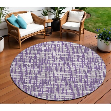 Homeroots 8' Purple And Lavender Round Abstract Washable Indoor Outdoor Area Rug 602511