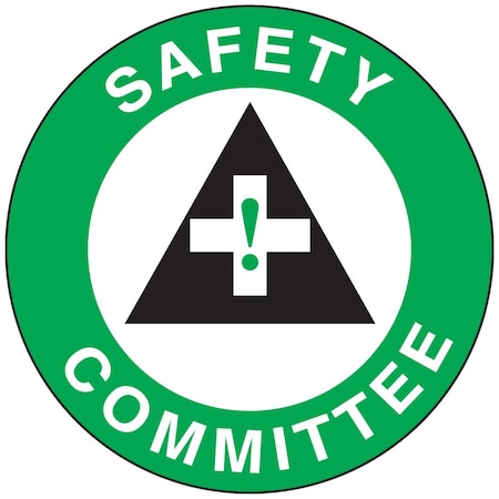 Accuform Hard Hat Sticker, 214 in Length, 214 in Width, SAFETY COMMITTEE Legend, Adhesive Vinyl LHTL354