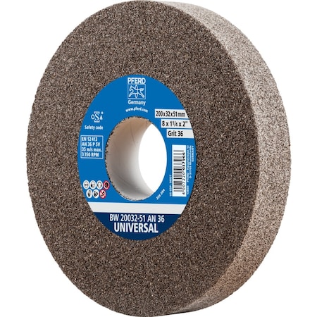 Pferd PFERD Vitrified Bench Wheel, UNIVERSAL, 8in x 1-1/4 x 2, 36 Grit, Aluminum Oxide 61683