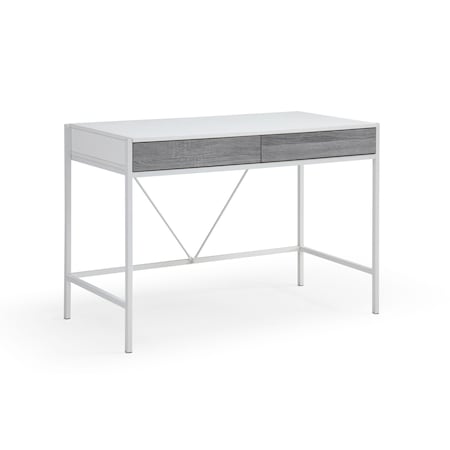Homeroots 43" White and Gray Writing Desk With Two Drawers 543783
