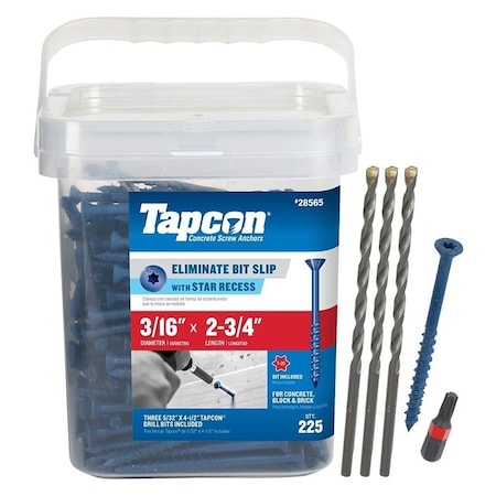 Tapcon Tapcon Concrete Screw, 3/16" Dia., Flat, 2 3/4 in L, Climaseal Coated 28565/24565