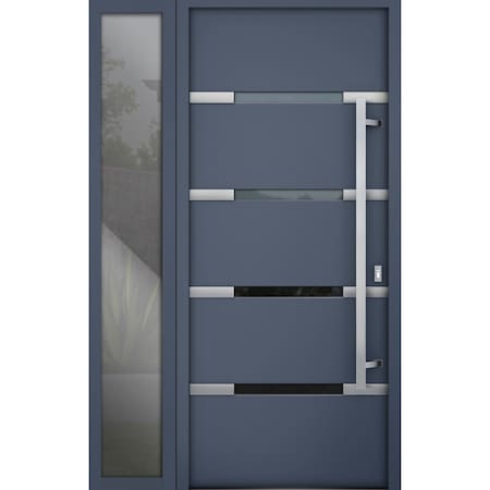 Vdomdoors Steel Door Deux 1105 Gray Graphite Sidelight Exterior Window Stainless Inserts Single Modern Painte DEUX1105EXD-GRE-W36+12 x H80-Left-hand Inswing