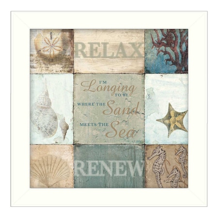 Homeroots Sand and Sea White Framed Print Wall Art 404839
