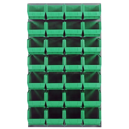 Quantum Storage Systems 36X61 GRAY LOUVERED PANEL WITH BINS GREEN QLP-3661-240-28GN