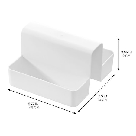 Idesign Sink Caddy Saddle, 5-1/2 in L, 5.72 in W, 3.56 in H, Polypropylene, White, 2-Compartment 23039