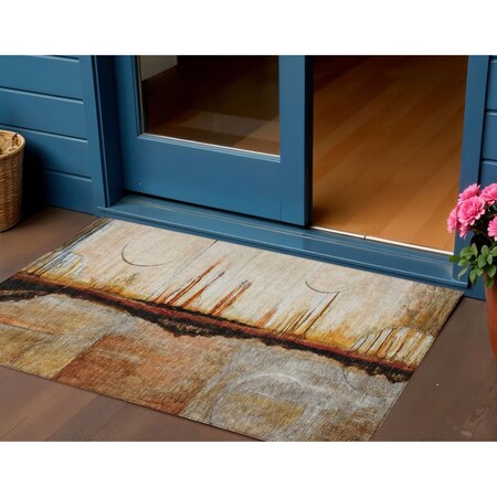 Homeroots 3' X 5' Rust And Charcoal Abstract Washable Indoor Outdoor Area Rug 630471