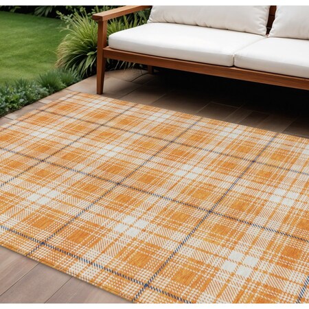 Homeroots 10' X 14' Orange Blue And Ivory Plaid Washable Indoor Outdoor Area Rug 597128