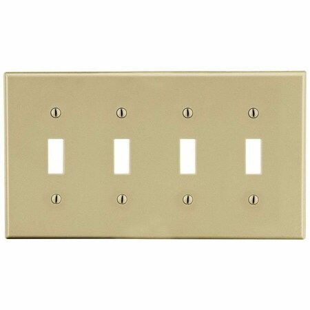 Hubbell Wiring Device-Kellems Wallplate, Mid-Size 4-Gang, 4) Toggle, Ivory PJ4I