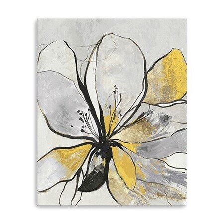 Homeroots 20" Modern Yellow and Black Flower in Bloom Canvas Wall Art 398993