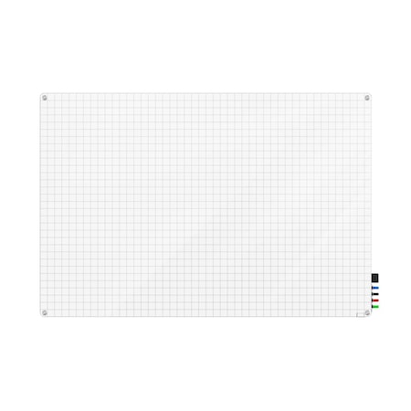 Ghent Grid Harmony Glassboard w/ Standoffs, Round Corners, 1x1'' Grid, Non-Magnetic, 4'H x 8'W GRPHMYRN21G-48