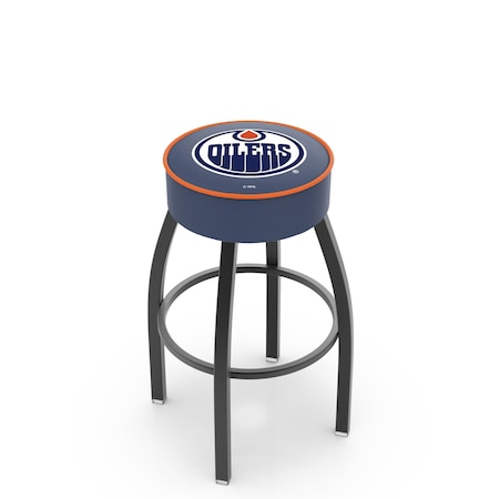 Holland Bar Stool Co 25" 4" Edmonton Oilers Cushion Seat, Blk Wrinkle Base Swivel Bar Stool L8B125EdmOil