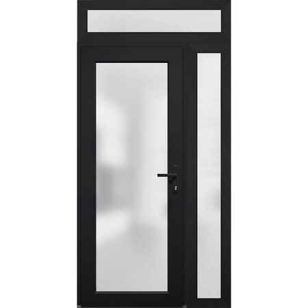 Vdomdoors Front Exterior Prehung FiberGlass Door Frosted Glass / Manux 8102 Matte Black / Sidelight and Trans MANUX8102EXD-BLK-W36+16 x H80+14-LH