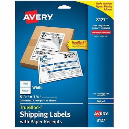 Avery Shipping Labels w/Paper Receipts, PK25 08127