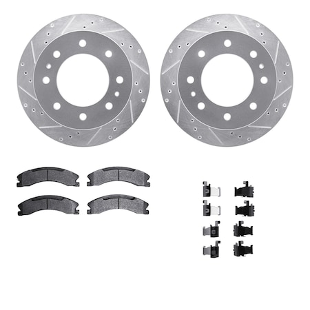 Dynamic Friction Co DFC Brake Rotor - Drilled & Slotted - Silver- Heavy Duty Brake Pad includes Hardware 7412-48045