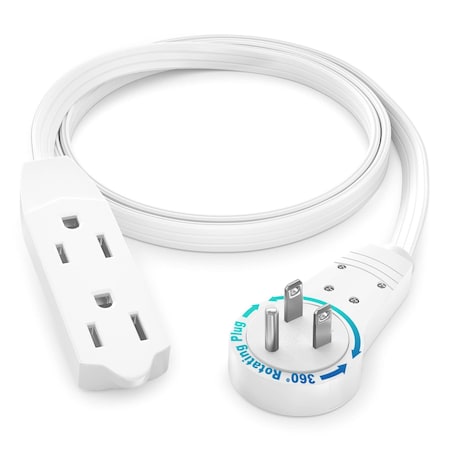 Maximm 2ft 16AWG 3-Outlet 360 degrees Flat Plug Extension Cord, 3-Prong UL, White ADW-360-3302-W