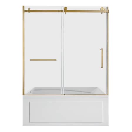 Kingston Brass 60" Acrylic Anti-Skid Alcove Left-Hand Drain Tub with Right Sliding Tub Door, White/Brushed Brass KVTAM6032L22B7
