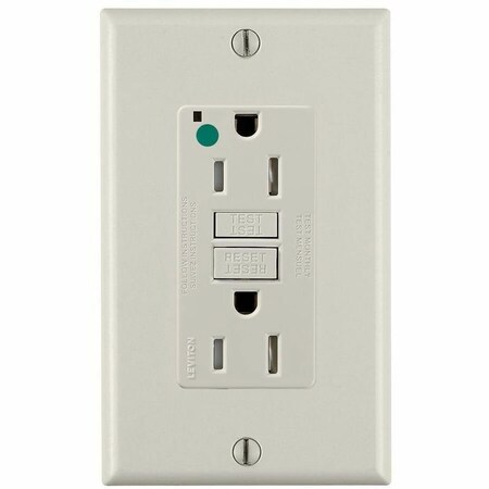 Leviton Duplex Straight Blade Receptacle, 5-15R, 15 A, 20 A, 125V AC, 2 Pole, 3 Wire, Flush Mount, Grounded GFTR1-HGT