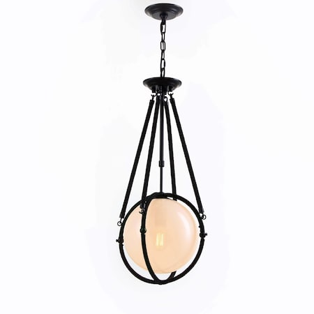 Vidalite Voyager 1-Light Matte Black Pendant, Hanging Pendant Light With Rope Detail and Smoked Glass Shade CE1013092