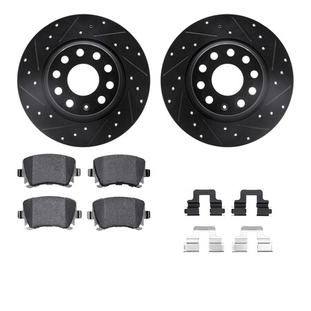 Dynamic Friction Co DFC Rotors-Drilled & Slotted-Black w/ 5000 Advanced Brake Pads Incl Hdw 8512-74113