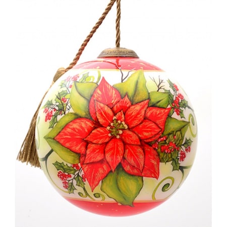 Homeroots Poinsettia Flower Hand Painted Mouth Blown Glass Ornament 477440