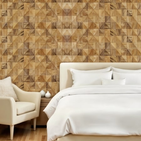 Homeroots Brown 3D Embossed Diamond Teak Reclaimed Wood Decorative Wall Panels 613253