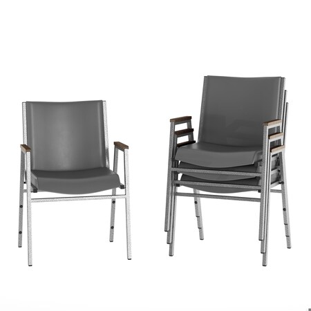 Flash Furniture HERCULES Heavy Duty Gray Vinyl Stack Chair with Arms, 4PK 4-XU-60154-GRY-VYL-GG