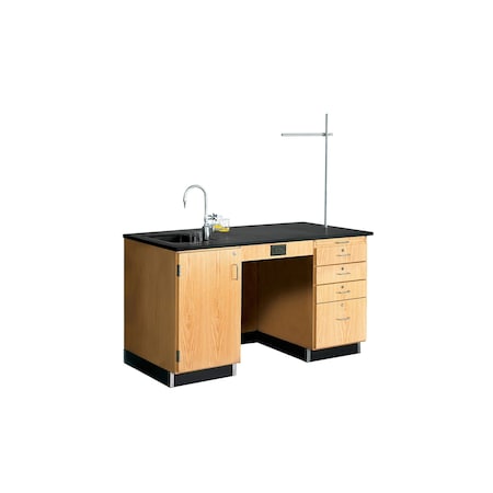 Diversified Spaces Instructor's Desk, Oak, Wood Frame, 60 in W, Black/Red 1216K-L