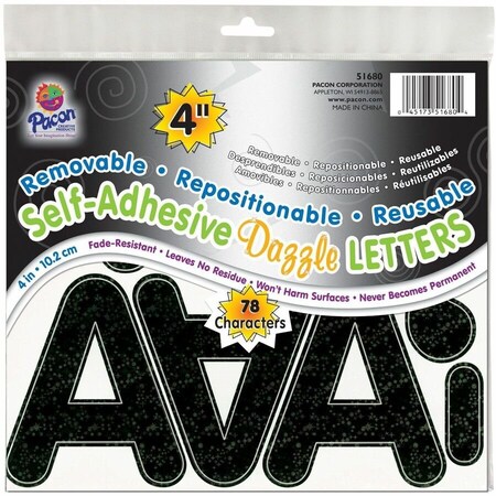 Pacon Self-Adhesive Letters, Black Dazzle, Puffy Font, 4in, 78 Count, PK2 P0051680