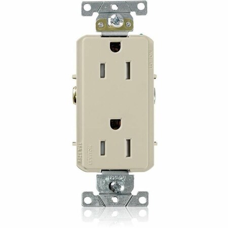 Leviton Straight Blade Receptacle, 5-15R, 15 A, 125V AC, 2 Pole, 3 Wire, Flush Mount, Single, Ivory TDR15-I