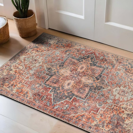 World Rug Gallery Multicolor Washable Rug - Vintage Look with Flat Pile Comfort 2 ft x 3 ft WR174MULTI2X3