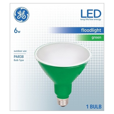 Ge Floodlight Bulb, Decorative, PAR38 Lamp, Medium E26 Lamp Base, Non-Dimmable, Green 93100881