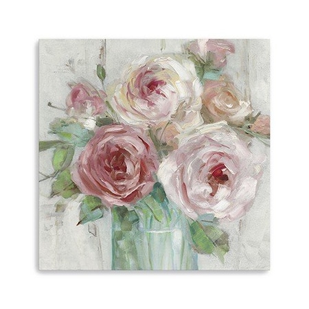 Homeroots 30" x 30" Watercolor Soft Pastel Peonies Bouquet Canvas Wall Art 398898