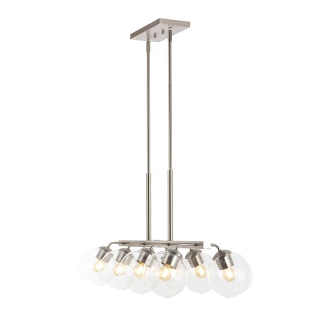 Jonathan Y Julian 33.5" 8-Light Farmhouse Bohemian Iron/Glass Linear LED Pendant, Nickel/Clear JYL7570B