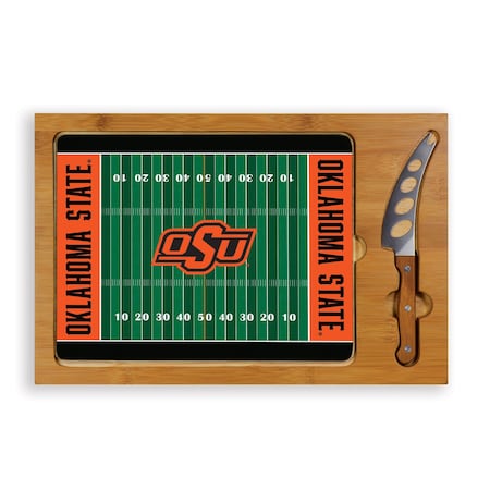 Picnic Time Family Of Brands NCAA Oklahoma State Cowboys Football Field Icon Glass Top Cutting Board & Knife Set 910-00-505-464-0
