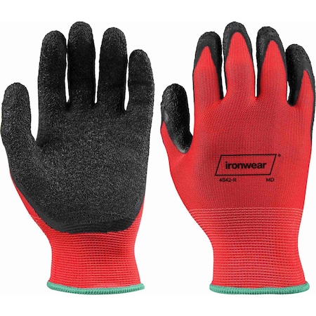 Ironwear Polyester General Purpose Work Gloves with Crinkle Latex Palm, Red, Large 4842-R-LG