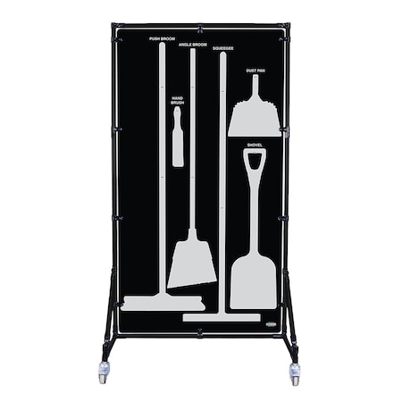 5S Supplies Housekeeping Shadow Board Broom Station V8, Black / Gray, Broom + Stand, No Text HSB-V8-BLACK/GRAY-BO-STAND-NO TEXT