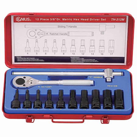 Genius Tools 12PC 3/8in Dr. Metric Hex Head Driver Set TH-312M